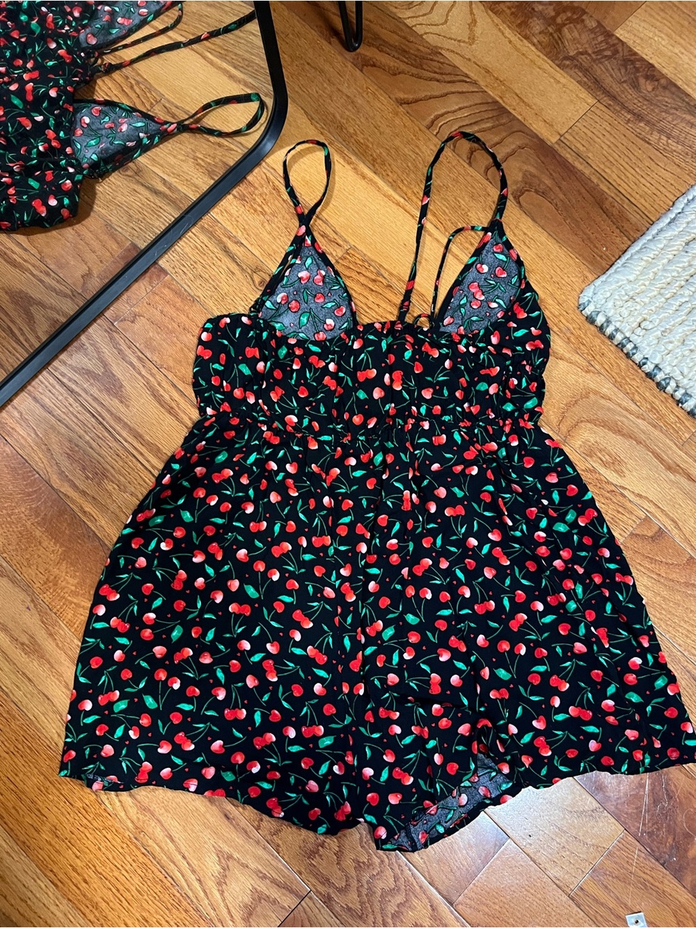 Miss Selfridge Black Cherry-Print Satin Romper
